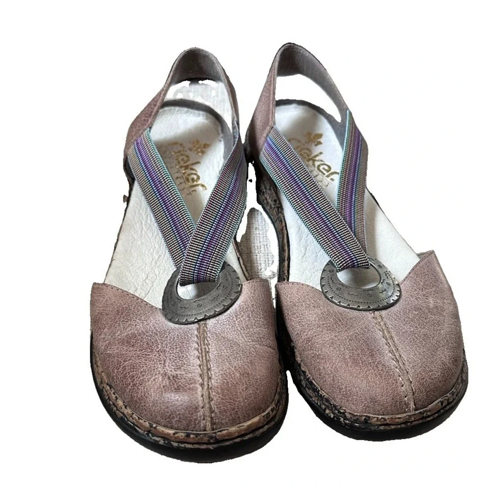RIEKER Anti Stress Women's 40 US 9 Daisy Slip On Mary Jane Comfort Shoes Tan